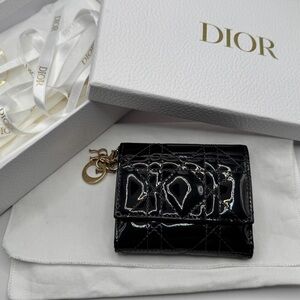 Lady Dior Black Patent Leather Wallet